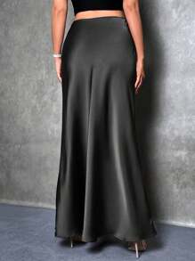 SHEIN Tall Women Black Satin A-Line Skirt Women Skirts Long, Elegant Skirt