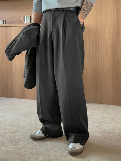 DAZY Men's High-Quality Straight-Leg Formal Casual Suit Pants, Charcoal Grey Buisness Attire