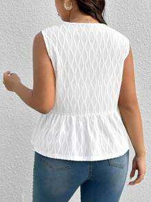 SHEIN Frenchy المرأة ذات الحجم الكبير ملابس علوية أساسي أبيض مع نسيج منسوج، تصميم أربطة فيونكة - أبيض - مشاهدة 2
