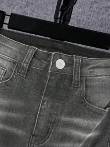 SHEIN Tween Boy' Front Button Pocket Distressed Casual Denim Jeans - Grey - View 7