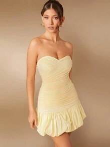 SHEIN Unity Elegant Sweetheart Tube Pleated Holiday Party Bubble Hem Mini Dress