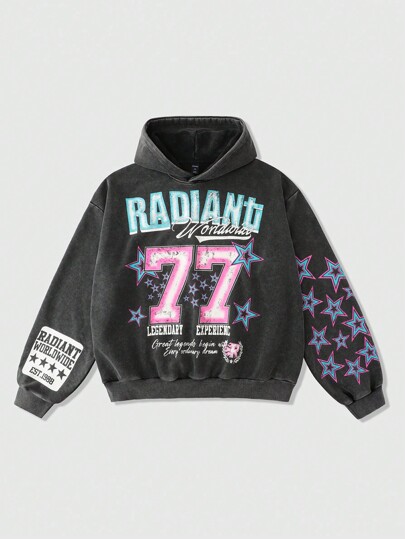 Street Life Men's Vintage Distressed 77 Logo Cropped Hoodie, Street Style, For Fall