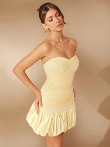 SHEIN Unity Elegant Sweetheart Tube Pleated Holiday Party Bubble Hem Mini Dress