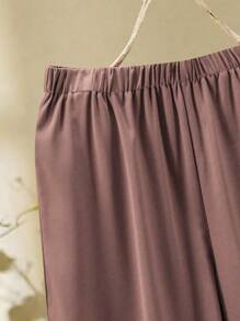 2 件套纯色短袖休闲简约日常服装 - 巧克力棕 - 查看 7