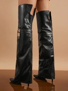 SHUZIA 靴子折叠起来，配有绑带和装饰，营造出假日度假氛围，适合夏季、春季、春假和复活节穿着。 - 黑色 - 查看 3