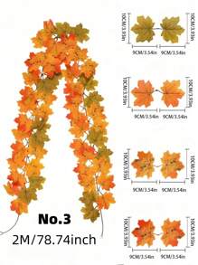 1Pc 2M Long Artificial Autumn Maple Leaf Garland Simulation Plant, Autumn Hanging Autumn Leaf Vine, 7 Styles Available, Suitable For Weddings, Dinner Decorations, Suitable For Gardens, Stairs, Corridors, Dining Tables, Curtain Decorations, Home Decorations, Autumn Decorations