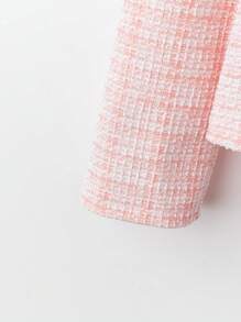 SHEIN Clasi Standard Size Women Valentine's Day Round Neck Ruffled Waist Jacket + Solid Color Pleated A-Line Skirt Pink Suit Fall Cloth For Women