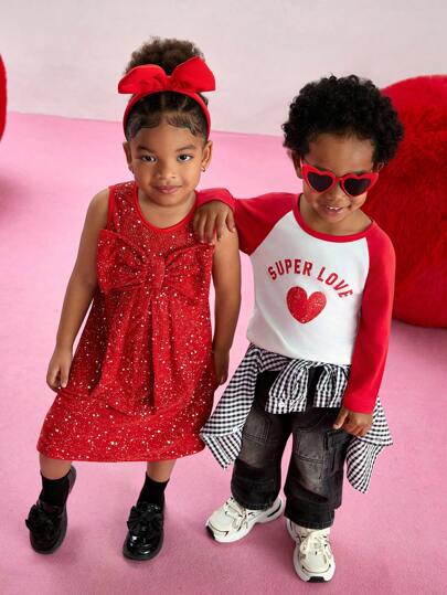 Young Girl Bow Decor Round Neck Sleeveless Dress