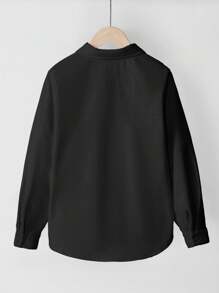 Camisa de franela blanca de manga larga y uso versátil informal para niñas, adecuada para otoño e invierno - Negro - Ver 2
