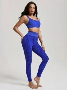 Menodora SHEIN Sport Women's Seamless Sports Tracksuits With Sport Bra & Zebra Pattern Leggings For Pole Dance & Daily Fitness - Brown - View 1