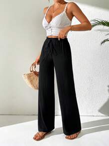 Chiquease Tie Waist Wide Leg Pants - Black - View 3