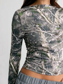 StreetHx Women's Autumn Street Style Plant Branch Print Slim Fit T-Shirt - Multicolor - View 6