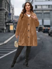 EMERY ROSE 大码前扣毛绒保暖大衣，冬季