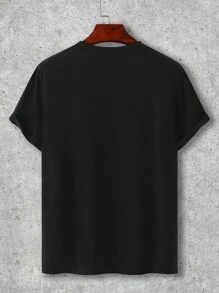 Manfinity Homme Men's Letter Print Round Neck Loose Fit Short Sleeve Casual T-Shirt - Black - View 2