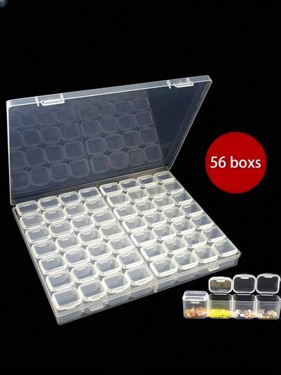 56 Grids Clear Diamond Painting Storage Container – 1PC Organizer With 56 Independent Mini Boxes For 5D Diamond Beads, Cross Stitch Tools, Nail Art, Embroidery & DIY Craft Storage | Portable Sewing Accessories, Bead Organizer, Jewelry Making Supplies, Art Supplies Case