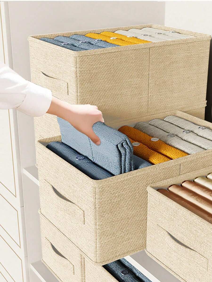 1 件可折叠衣物收纳盒带手柄，布艺衣柜整理抽屉，用于存放衣服、牛仔裤、毛衣、胸罩、家居装饰、衣柜隔断 - 杏色 - 查看 1