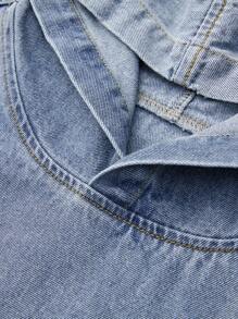 ROMWE MEN Street Life Men's Casual Water-Washed Star & Letter Print Hooded Denim Jacket, Autumn - Blue - View 6