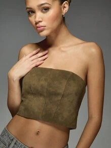 MISSGUIDED Top bandeau sin tirantes con paneles - Marrón - Ver 3