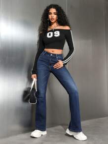 SHEIN EZwear Women's Casual Versatile Flare Jeans With Pockets