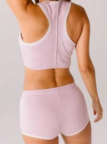 Aralina Dance Edge Jersey Pink Cozy Cropped Lounge Set - Khaki - View 5