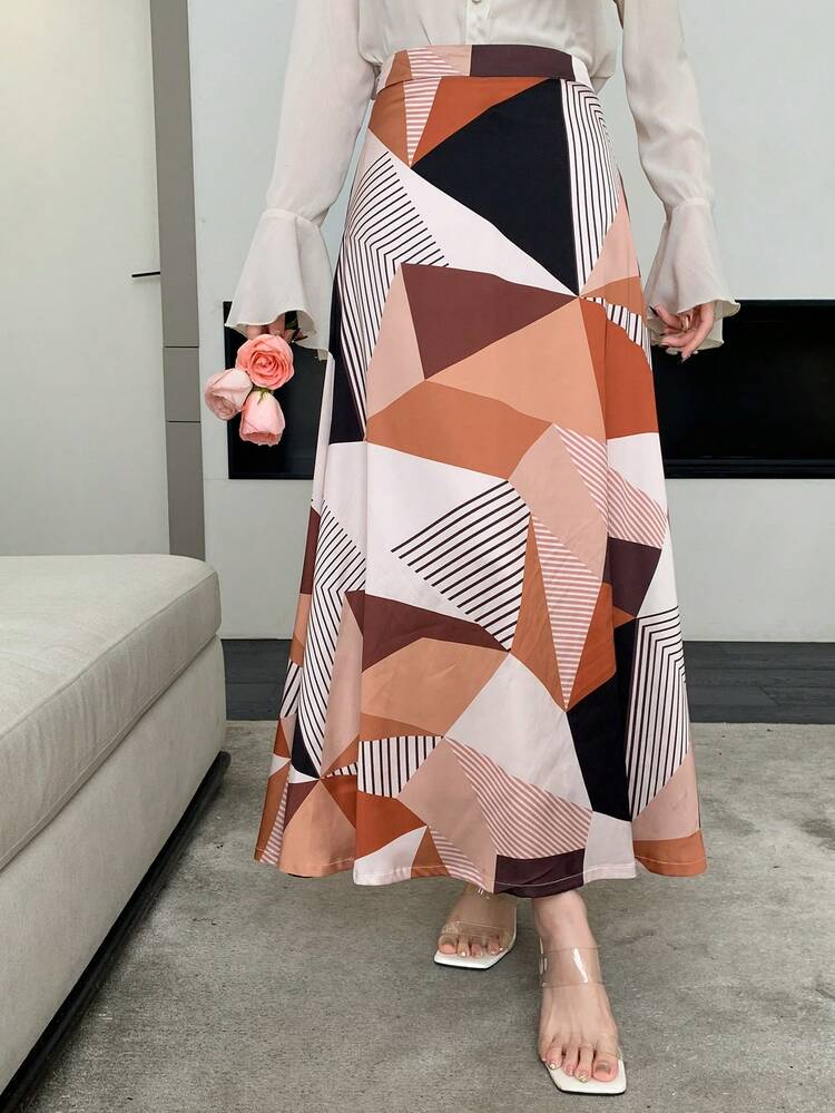 Women's Geometric Pattern High Waist Skirt Fall Skirts