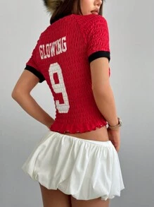 Coolane Women's Spring/Summer Y2K Sport Number Graphics Football Jersey Ruched Jersey T-Shirt - Red - View 2