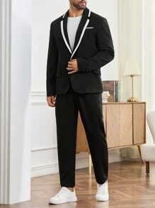 Manfinity Mode Completo da uomo composto da giacca e pantaloni, in 2 pezzi, stile semplice e casual per uso quotidiano
