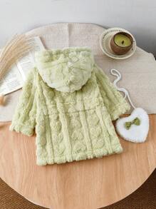 Babymeisje, 2-delige set warme Sherpa-hoodiejas met harige hartvormige tas, geschikt voor uitstapjes, herfst/winter