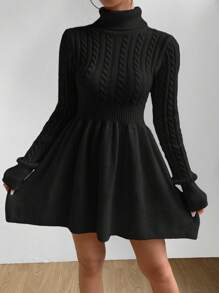 SHEIN Clasi 大码女式纯色休闲高领长袖毛衣连衣裙，秋冬