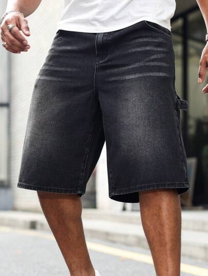 Manfinity Homme Plus Size Men's Simple Front Button Pocket Denim Shorts Going Out Hang Out National Park Vacation Street