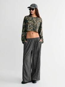 SHEIN Unity Women's Solid Color Drawstring Loose Washed Sweatpants With Pockets Fall Cloth For Women - Grey - View 4