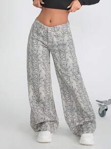 EURMUSE LEOPARD SNAKE WIDE LEG LOW WAIST JEANS - Multicolor - View 1
