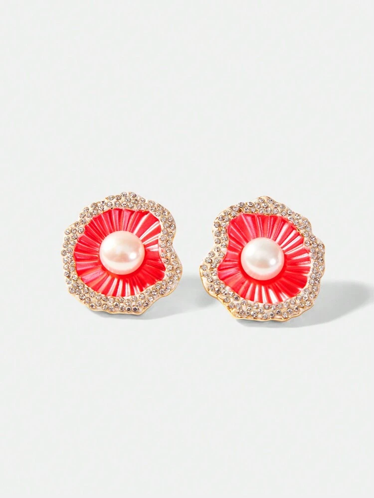 COPPER PLATED INLAY NATURAL FRESHWATER PEARL FLOWER STUD EARRINGS, VALENTINES,MOM,MOTHER,MOTHER'S DAY,GIFT