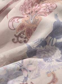 DAZY Women's Floral Print V-Neck Ruffle Long Dress, Pink, Spring/Fall Long Sleeve Dress Maxi Dress - Pink - View 3