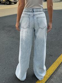 EURMUSE RueChic 100% Cotton Low Waist Wash Detailed Wide Leg Jean - Light Wash - View 2