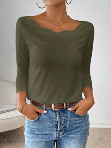 SHEIN Essnce Women Casual Loose Raglan Long Sleeve Crew Neck T-Shirt, Solid Color, Autumn