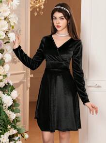 SHEIN Vestido de terciopelo verde esmeralda para niña adolescente en Navidad