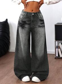 SHEIN ICON Women's Casual Denim Jeans, & Minimalist For Everyday Wear, Baggy Women Jeans