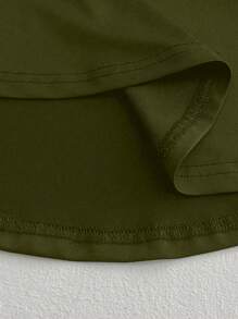 Celure Plus Size Women Off Shoulder Long Sleeve Cinched Waist A-Line T-Shirt Top - Army Green - View 7