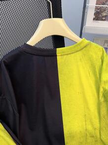 SHEIN 2pcs Set Teen Boy's Casual Splicing Clashing Colours Enlarged Monogram Print Round Neck Short-Sleeved T-Shirt Shorts Two-Piece Set;Spring Wear; Teen Boys' Clothing; Teen Boy' Jackets, Spring Back To School - Multicolor - View 4