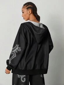 Coolane Women's Streetwear Fashionable Letter Print Black Hoodie Sweatshirt