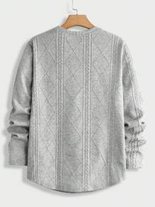 SHEIN Teen Boys' Casual Loose Fit Comfortable All-Match Style Woven Label Decoration Long Sleeve Crew Neck Top