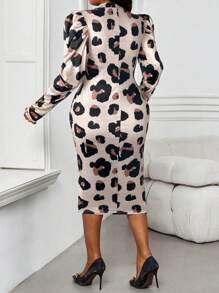 SHEIN Lady Spring And Summer Autumn And Winter Elegant Commuting Office Colorful Knitted Stand Collar Leg-Of-Mutton Sleeve Gold Button Midi Long Sleeve Plus Size Dresses Elegant Women Dresses Classy Outfits Spring Outfits For Women Plus Size Women Clothes Dresses For Women Winter Clothes For Women Long Sleeve Winter Dresses For Women Dress Long Sleeve Spring Dress Spring Dresses Spring Clothes Plus Size Dress Elegant Spring Break Dresses Spring Break Outfits Spring Outfits For Women Spring Dresses For Women Cheetah Print - Multicolor - View 2