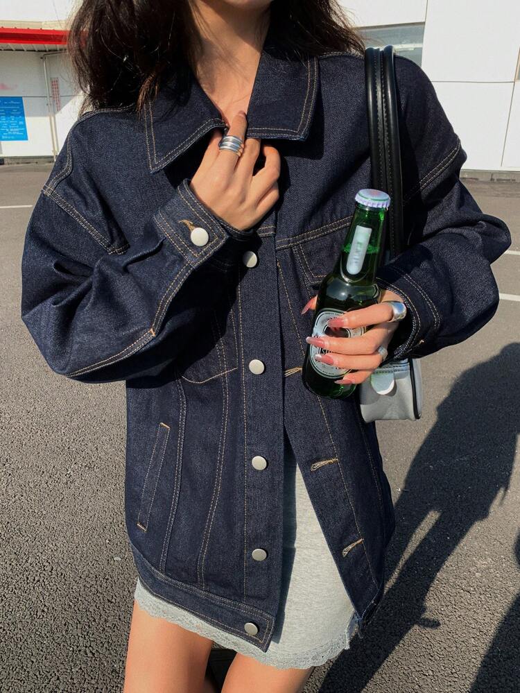 Vintage Washed Oversized Denim Jacket, Spring Casual Fall/Winter