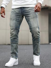 Manfinity Homme 男士休闲简约多口袋设计牛仔裤蓝色修身仿旧深色洗水牛仔裤，适合丈夫、男朋友的礼物 - 藍色 - 查看 5