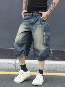 Manfinity EMRG Men's Simple Multi-Pocket Casual Denim Shorts, Everyday Wear - Blue - View 7