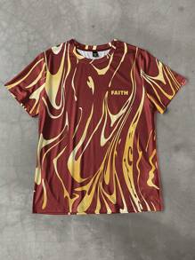 Manfinity LEGND Men's Casual Letter Print Round Neck Short Sleeve T-Shirt - Red - View 3