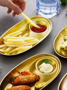 Gold Stainless Steel Oval Plate - 1PC Minimalist Pasta & Salad Dish, Unbreakable Kitchen Dinnerware, Modern Aesthetic Gift