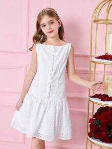 Vestido blanco sin mangas con textura y bordado para niñas preadolescentes, para el verano