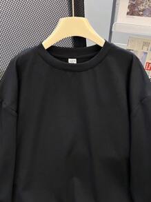 SHEIN Teen Boys Black Autumn Streetwear Graduation Back-To-School Long Sleeve T-Shirt,Academy Style Thermal Lined Cartoon Heart Print Cozy Versatile Top - Black - View 5